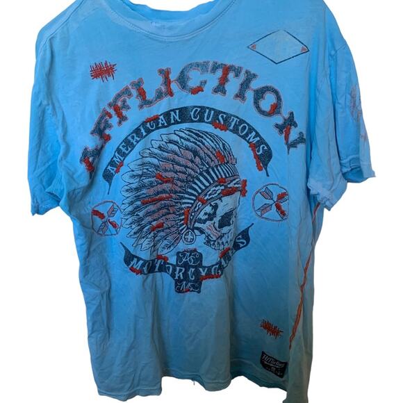 Affliction Mens Shirt American customs Indian head headress distressed graphic L - Picture 1 of 4